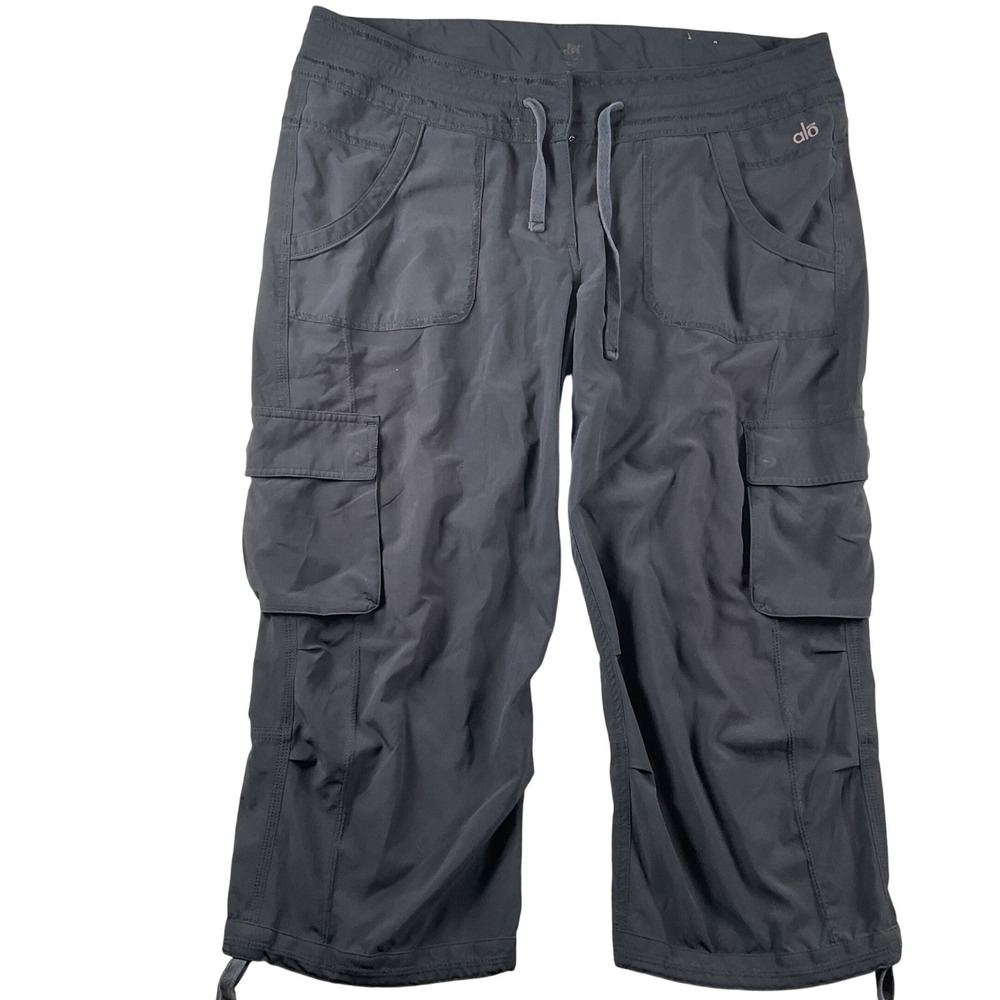 Alo Yoga Cargo Capri Pants Womens Size L Black Drawstring Cropped Utility W6123R